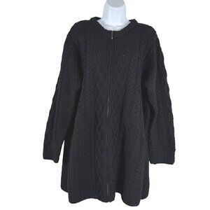 Kilronan Knitwear Fisherman Cardigan Sweater 2XL Black Merino Wool Zip CJ-2170